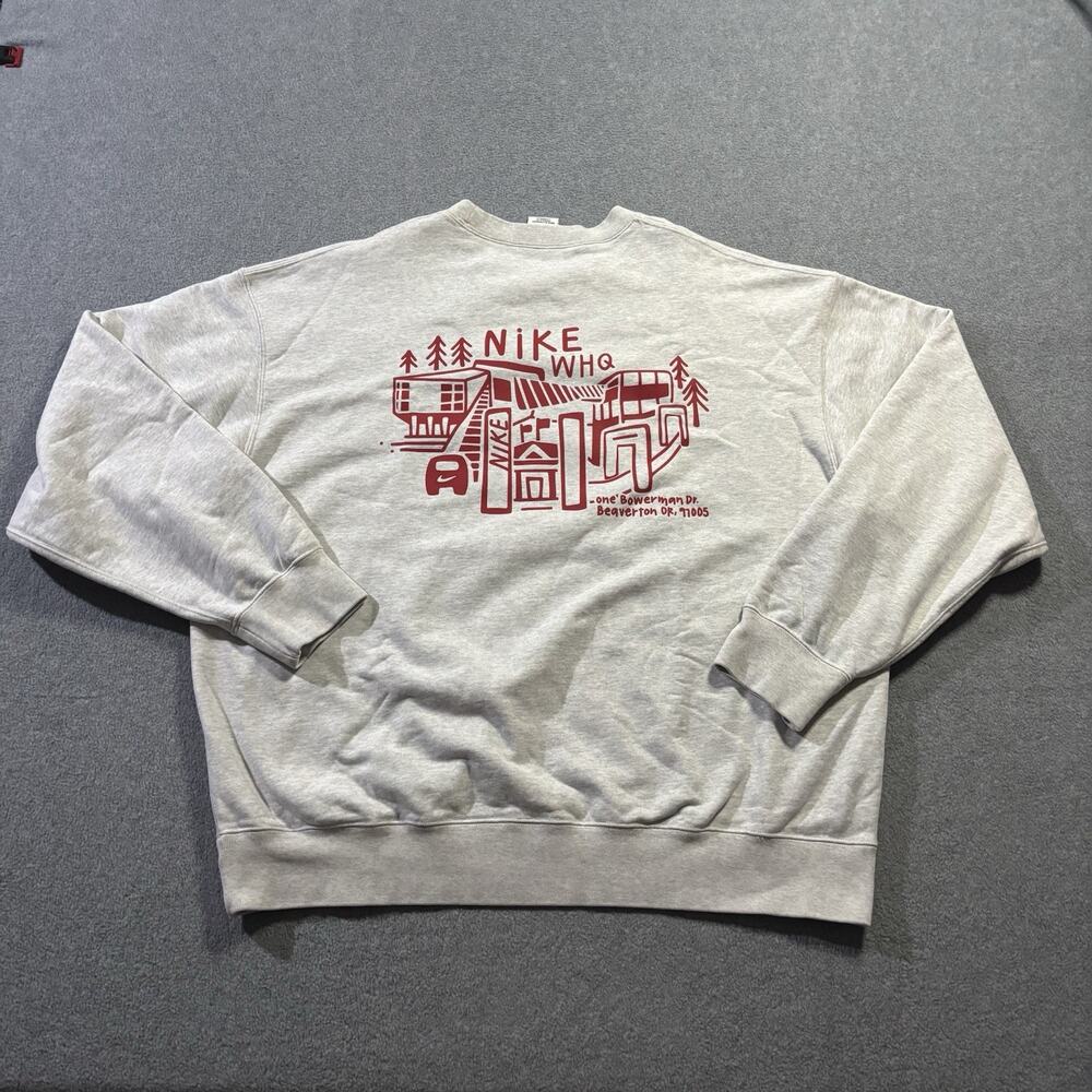 Nike WHQ World Headquarters Employee Crewneck Sweatshirt Gray Red Swoosh XL